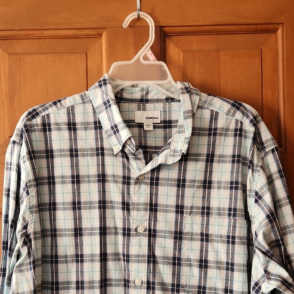 Moda Blue and White Casual Button Down Shirt